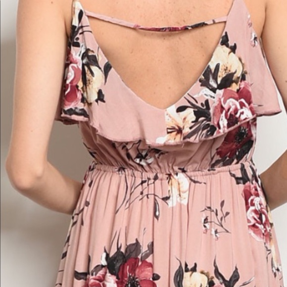 BLUSH MAUVE HI-LOW FLORAL MAXI DRESS - Picture 2 of 8